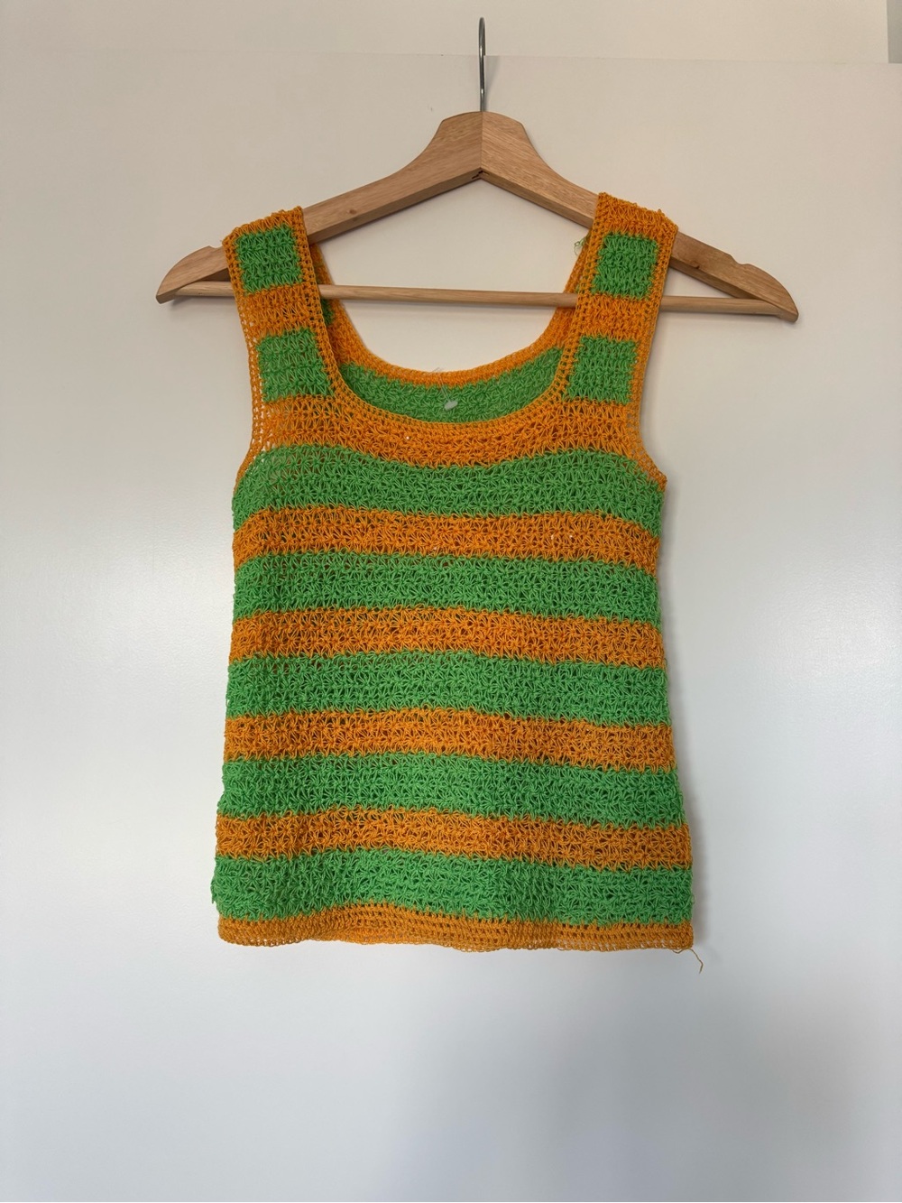 Handmade Crochet Stripe Tank Top in Green & Orange